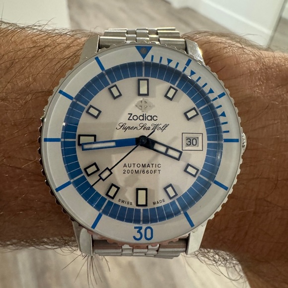 Rare Zodiac Sea Wolf Z09291 Super Sea Wolf Automatic Men's Watch - White & Blue - Picture 1 of 7
